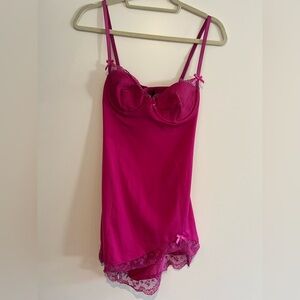 For Love And Lemons x Victoria Secret Fuchsia Lace-Trim Slip Dress